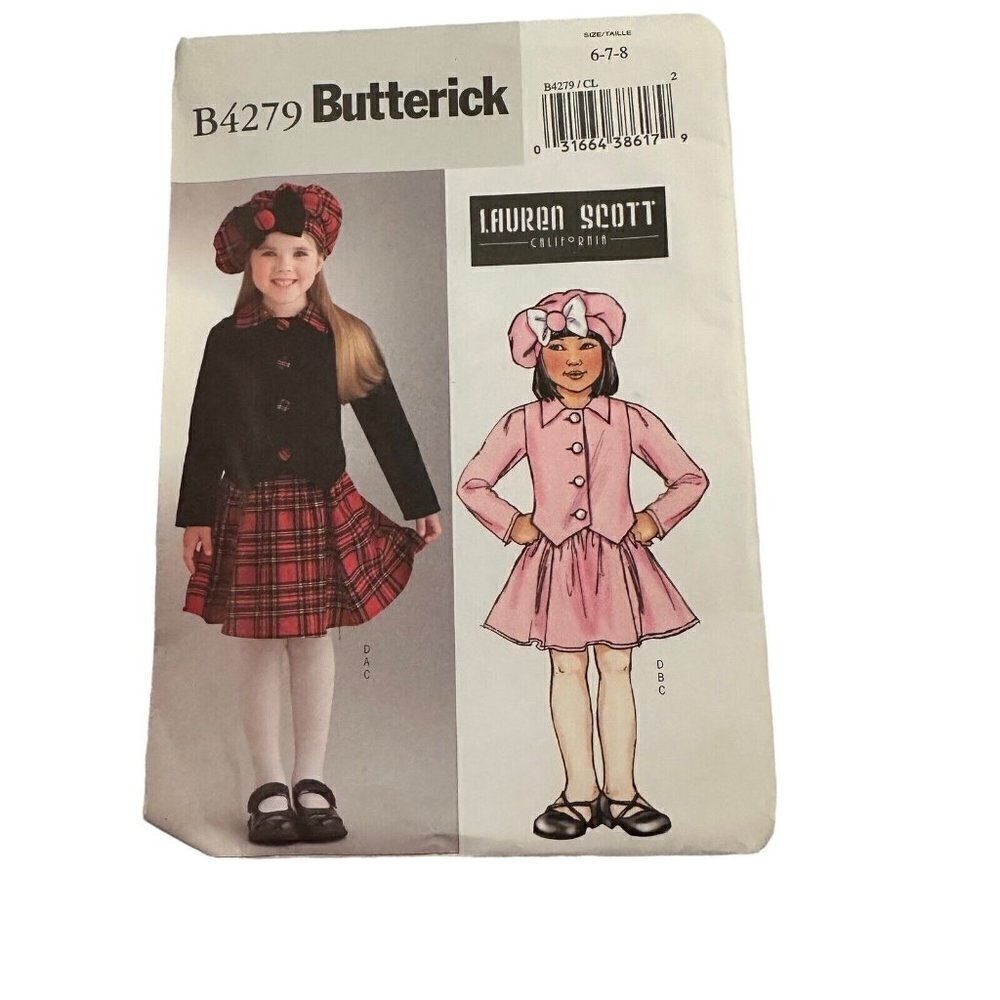 Butterick Sewing Pattern 4279 Girl's Jacket Skirt Hat sizes 6 7 8